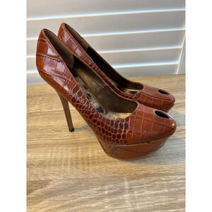 Sam Edelman Brown Crocodile Platform Heels Size 7.5